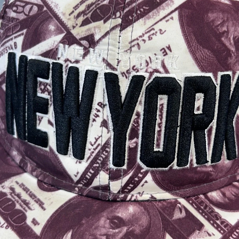 New York Men Maroon T&T Snapback Hat All Over Money Print Embroidered OS